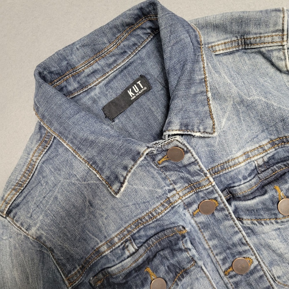 KUT from the Kloth Women Blue Denim Trucker Jacket Medium Wash Stretch Cotton S